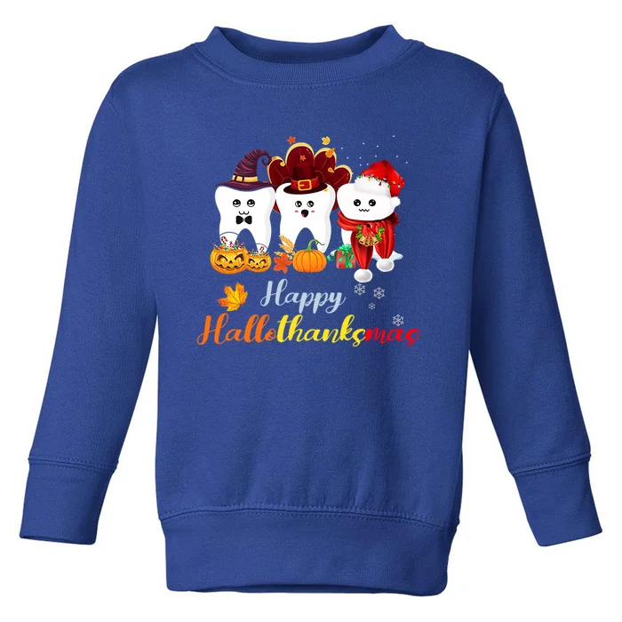 Happy Hallothanksmas Cute Tooth Witch Santa Hat Pumpkin Gift Toddler Sweatshirt