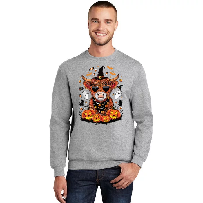 Halloween Highland Cow Farm Western Ghost Cow Witchy Pumpkin Tall Sweatshirt