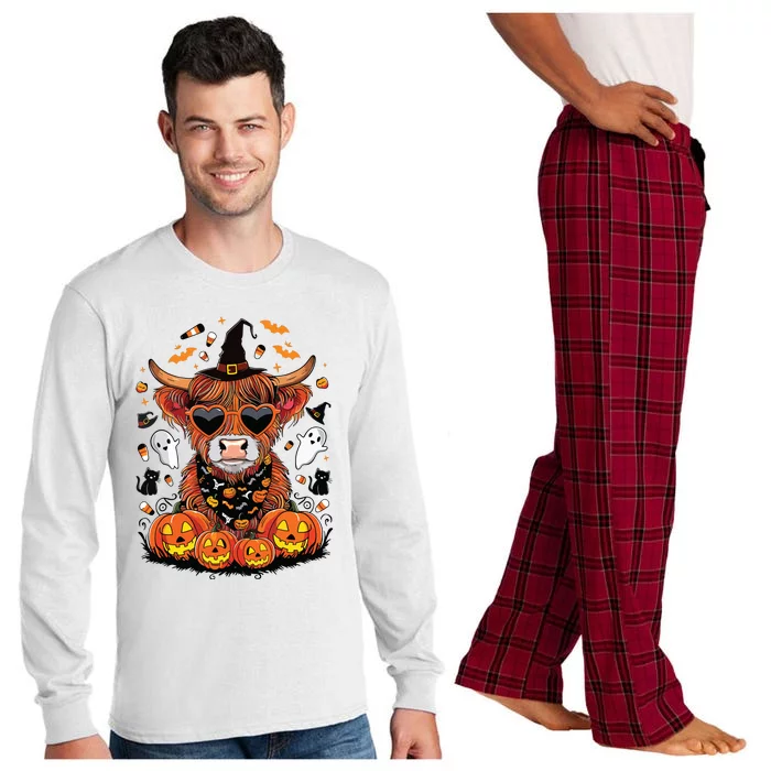 Halloween Highland Cow Farm Western Ghost Cow Witchy Pumpkin Long Sleeve Pajama Set