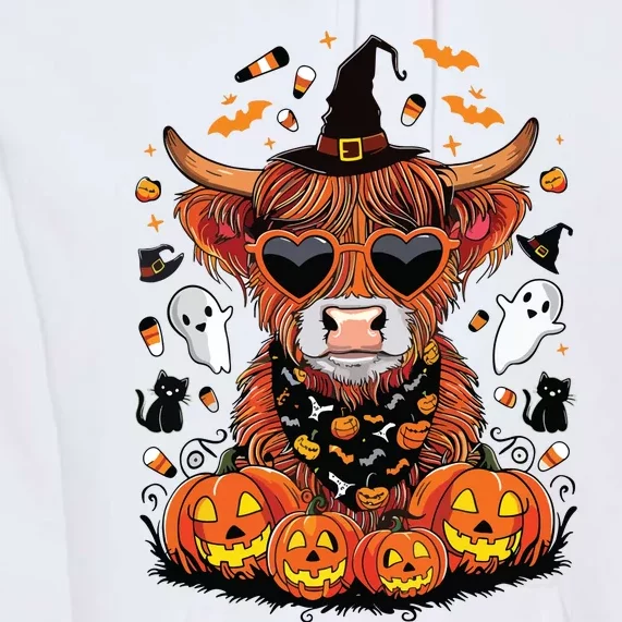 Halloween Highland Cow Farm Western Ghost Cow Witchy Pumpkin Premium Hoodie