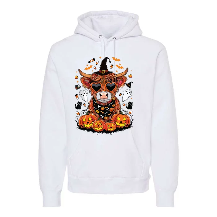 Halloween Highland Cow Farm Western Ghost Cow Witchy Pumpkin Premium Hoodie