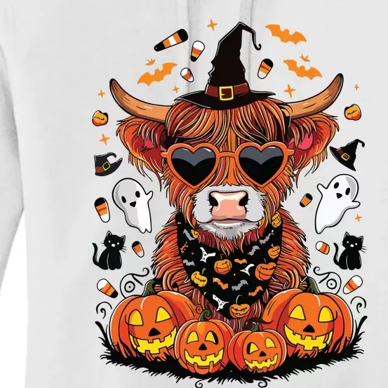 Halloween Highland Cow Farm Western Ghost Cow Witchy Pumpkin Women's Pullover Hoodie