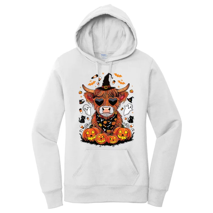 Halloween Highland Cow Farm Western Ghost Cow Witchy Pumpkin Women's Pullover Hoodie