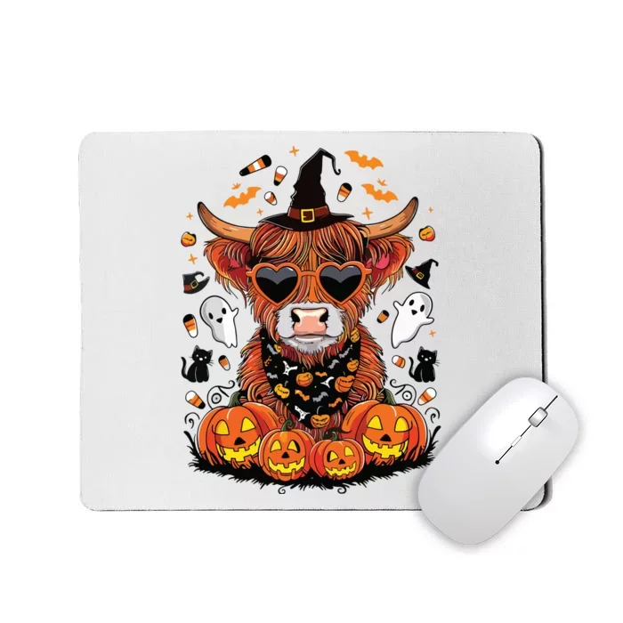 Halloween Highland Cow Farm Western Ghost Cow Witchy Pumpkin Mousepad