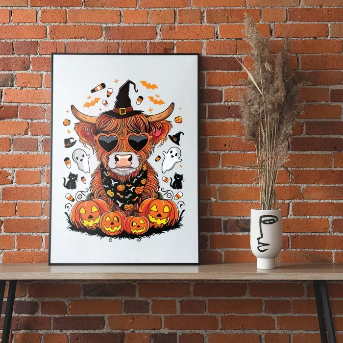 Halloween Highland Cow Farm Western Ghost Cow Witchy Pumpkin Poster