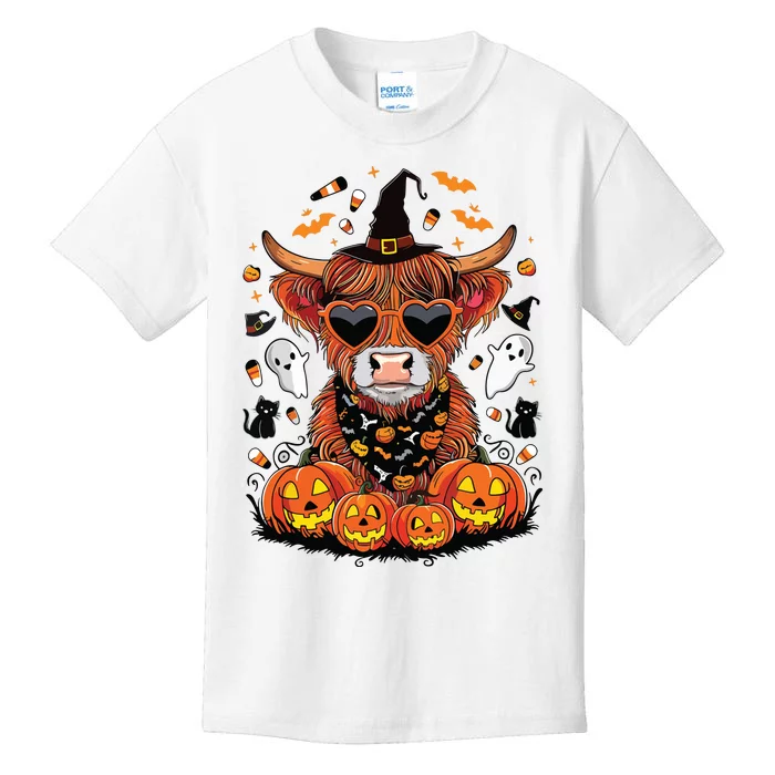 Halloween Highland Cow Farm Western Ghost Cow Witchy Pumpkin Kids T-Shirt