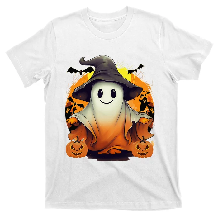 HAPPY HALLOWEEN Cute Halloween Ghost Bat & Halloween Pumpkin T-Shirt