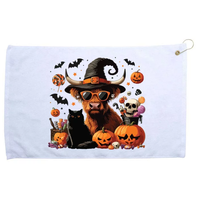 Halloween Highland Cow Witchy Cow Spooky Pumpkin Hello Cat Grommeted Golf Towel