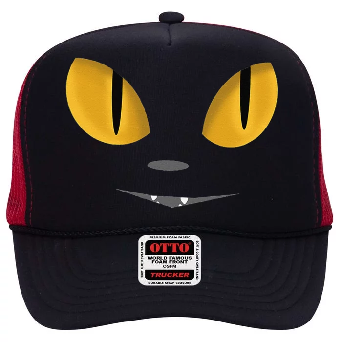 Happy Halloween Cat Eyes Spooky Scary Cat Face High Crown Mesh Trucker Hat