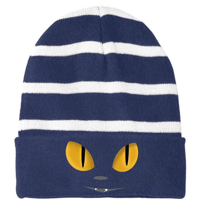 Happy Halloween Cat Eyes Spooky Scary Cat Face Striped Beanie with Solid Band