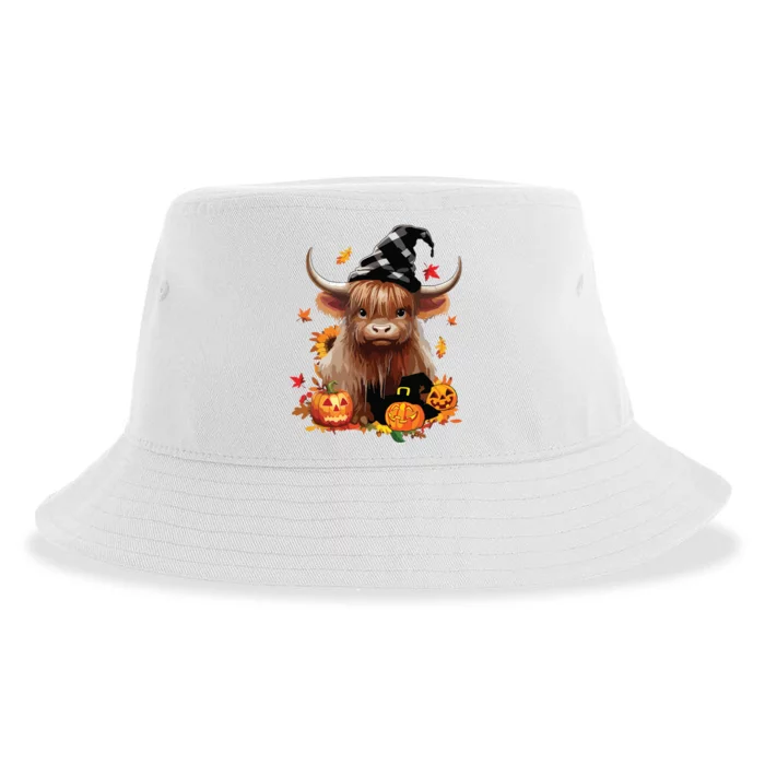 Halloween Highland Cow Witchy Cow Spooky Pumpkin Hello Fall Sustainable Bucket Hat