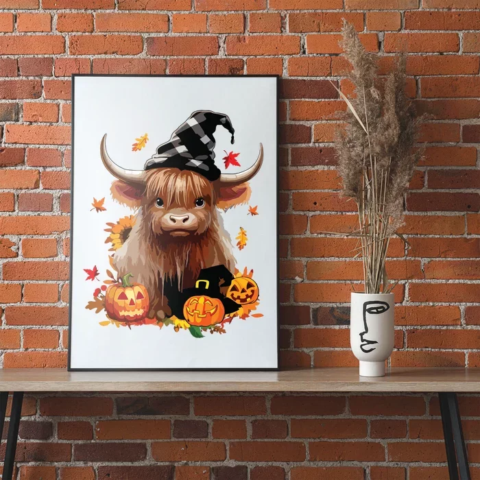 Halloween Highland Cow Witchy Cow Spooky Pumpkin Hello Fall Poster