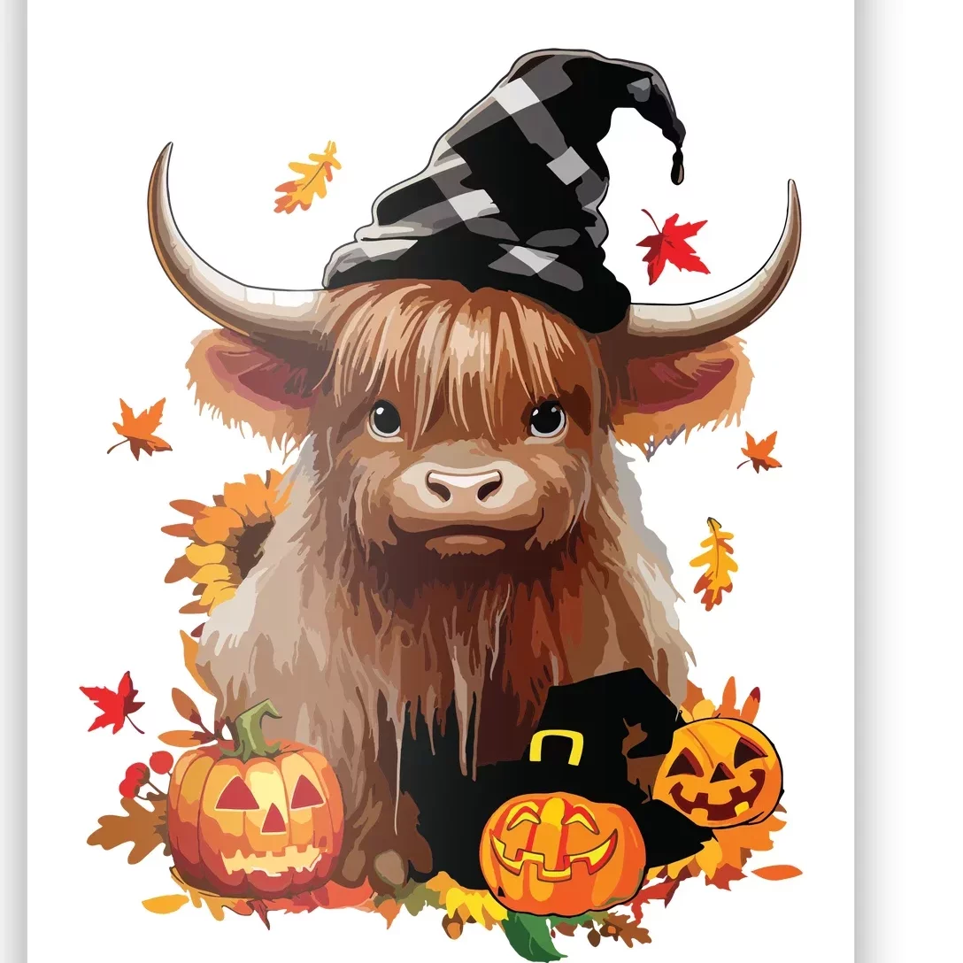 Halloween Highland Cow Witchy Cow Spooky Pumpkin Hello Fall Poster