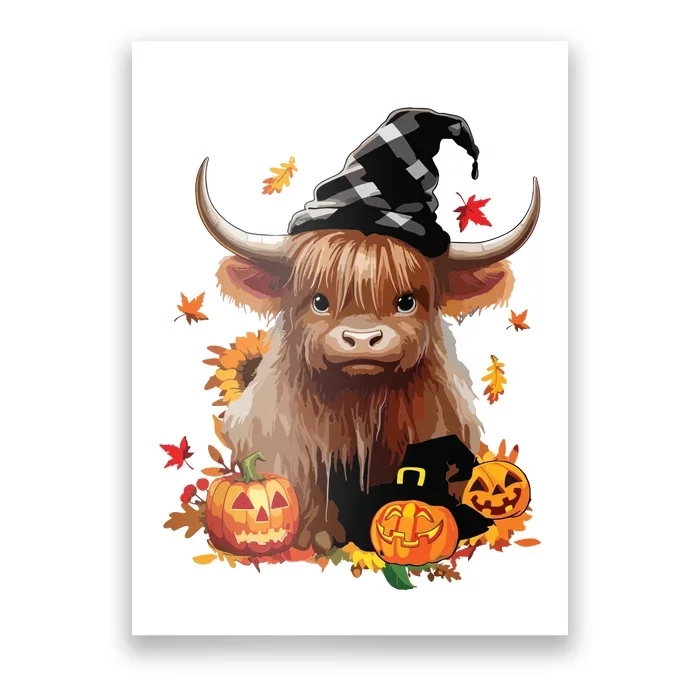 Halloween Highland Cow Witchy Cow Spooky Pumpkin Hello Fall Poster