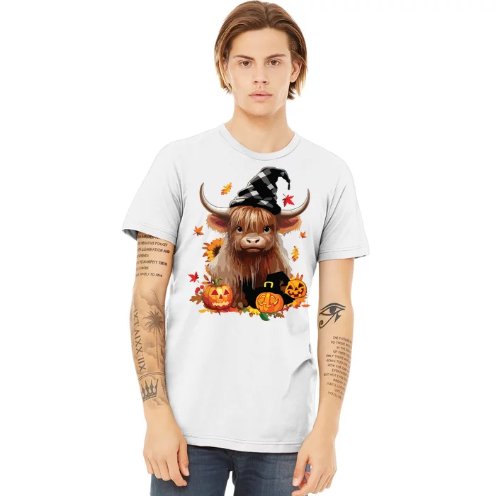 Halloween Highland Cow Witchy Cow Spooky Pumpkin Hello Fall Premium T-Shirt