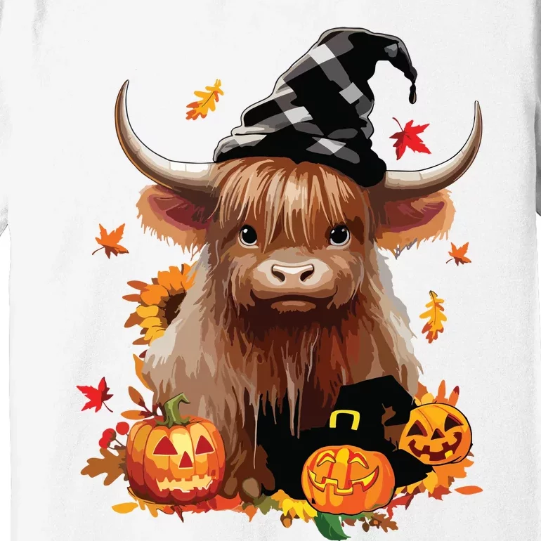 Halloween Highland Cow Witchy Cow Spooky Pumpkin Hello Fall Premium T-Shirt