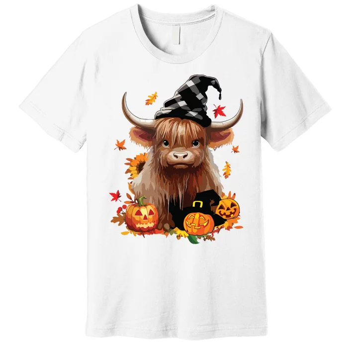 Halloween Highland Cow Witchy Cow Spooky Pumpkin Hello Fall Premium T-Shirt