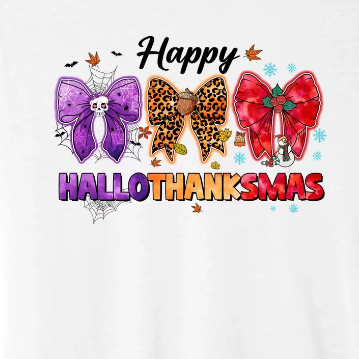 Happy Hallothanksmas Coquette Bow Halloween Thanksgiving Christmas ChromaSoft Performance T-Shirt