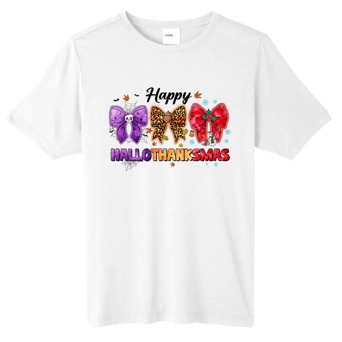 Happy Hallothanksmas Coquette Bow Halloween Thanksgiving Christmas ChromaSoft Performance T-Shirt