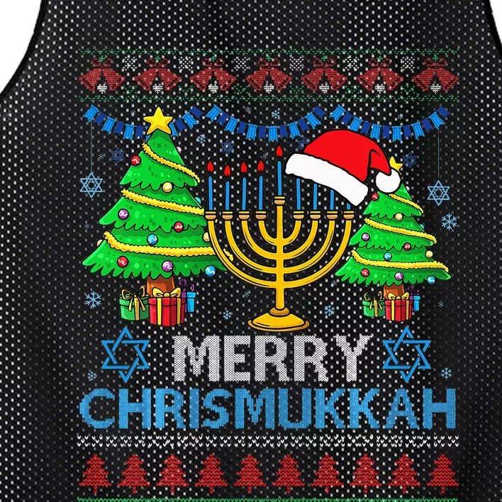 Happy Hanukkah Christmas Santa Hat Mesh Reversible Basketball Jersey Tank