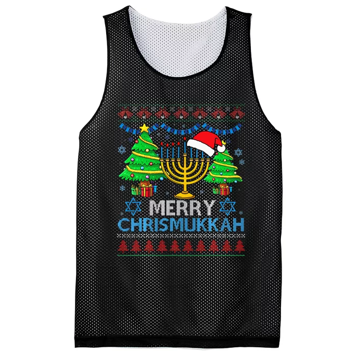 Happy Hanukkah Christmas Santa Hat Mesh Reversible Basketball Jersey Tank