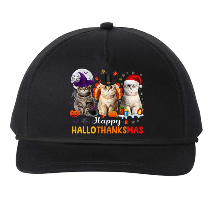 Happy Hallothanksmas Cats Halloween Thanksgiving Christmas Gift Snapback Five-Panel Rope Hat