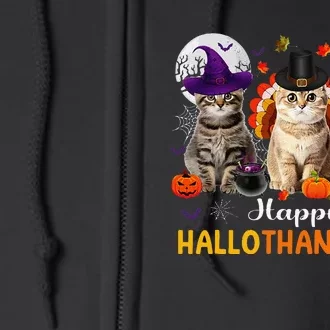 Happy Hallothanksmas Cats Halloween Thanksgiving Christmas Gift Full Zip Hoodie