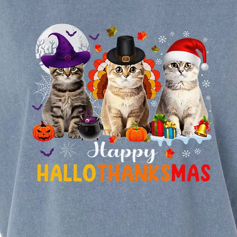 Happy Hallothanksmas Cats Halloween Thanksgiving Christmas Gift Garment-Dyed Women's Muscle Tee