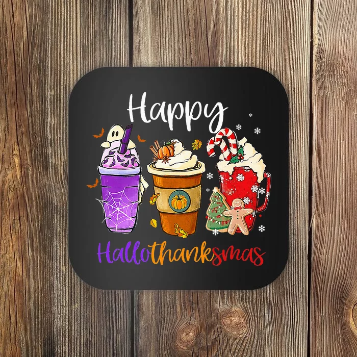 Happy Hallothanksmas Coffee Latte Halloween Thanksgiving Coaster