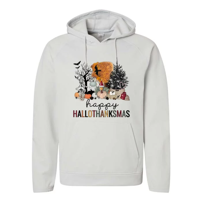 Happy Hallothanksmas Coffee Halloween Thanksgiving Christmas Performance Fleece Hoodie