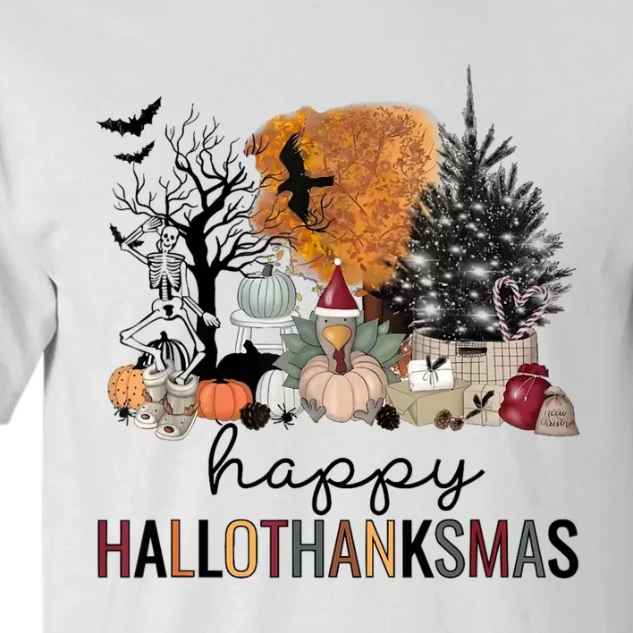 Happy Hallothanksmas Coffee Halloween Thanksgiving Christmas Tall T-Shirt