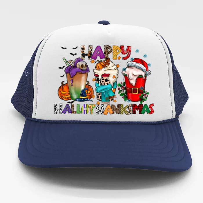 Happy Hallothanksmas Coffee Holiday Season Trucker Hat