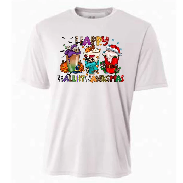 Happy Hallothanksmas Coffee Holiday Season Cooling Performance Crew T-Shirt