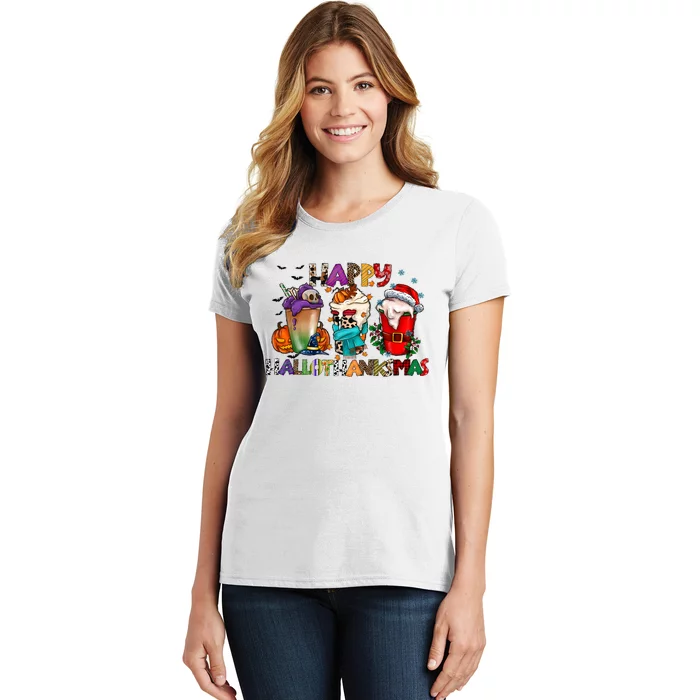 Happy Hallothanksmas Coffee Holiday Season Women's T-Shirt