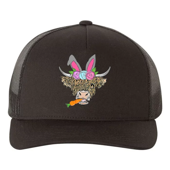 Heifer Highland Cow With Bunny Ears Carrot Egg Happy Easter Yupoong Adult 5-Panel Trucker Hat