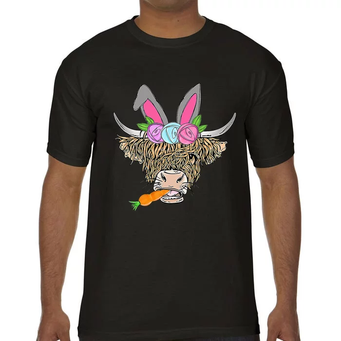 Heifer Highland Cow With Bunny Ears Carrot Egg Happy Easter Comfort Colors T-Shirt