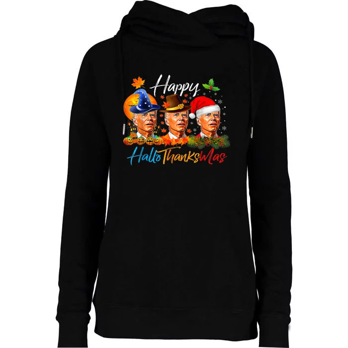 Happy Hallothanksmas Confused Joe Biden Halloween Christmas Womens Funnel Neck Pullover Hood