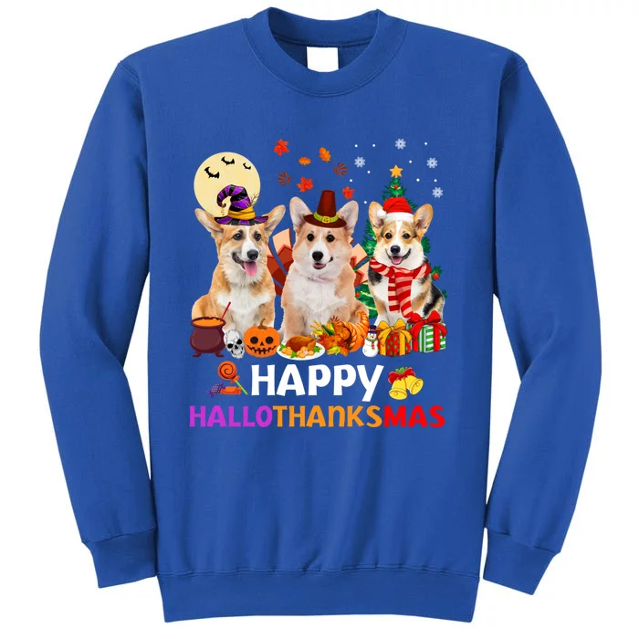 Happy Hallothanksmas Cute Corgi Dog Xmas Tree Gift Tall Sweatshirt