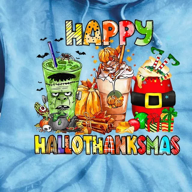 Happy Hallothanksmas Coffee Latte Halloween Thanksgiving Tie Dye Hoodie