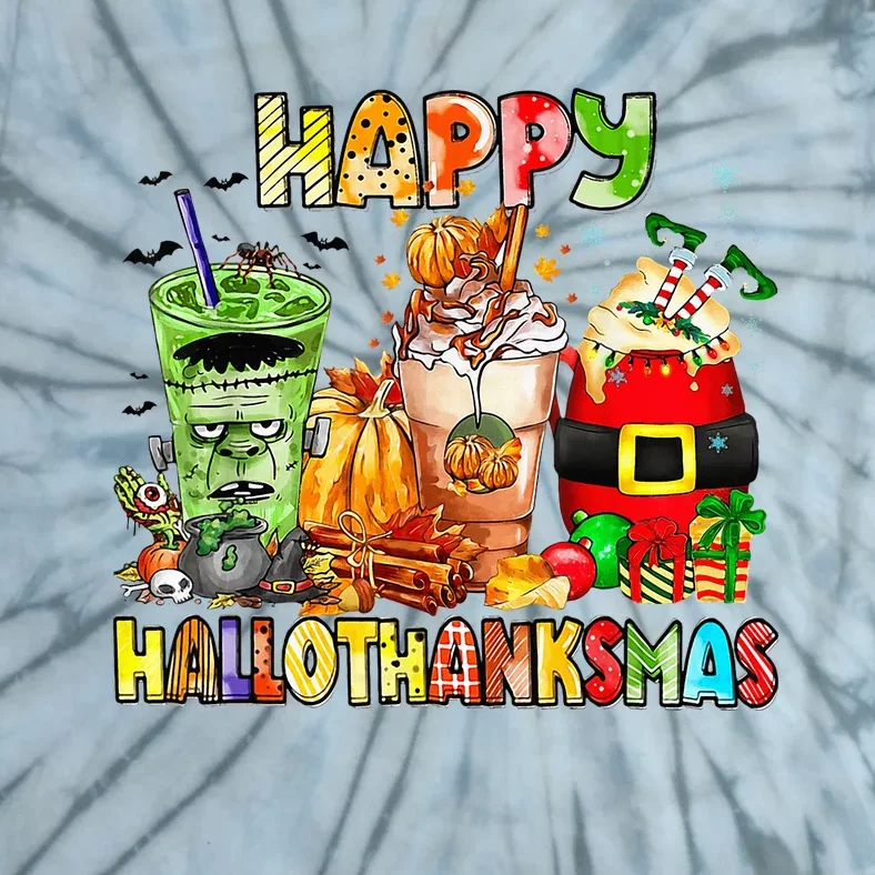 Happy Hallothanksmas Coffee Latte Halloween Thanksgiving Tie-Dye T-Shirt