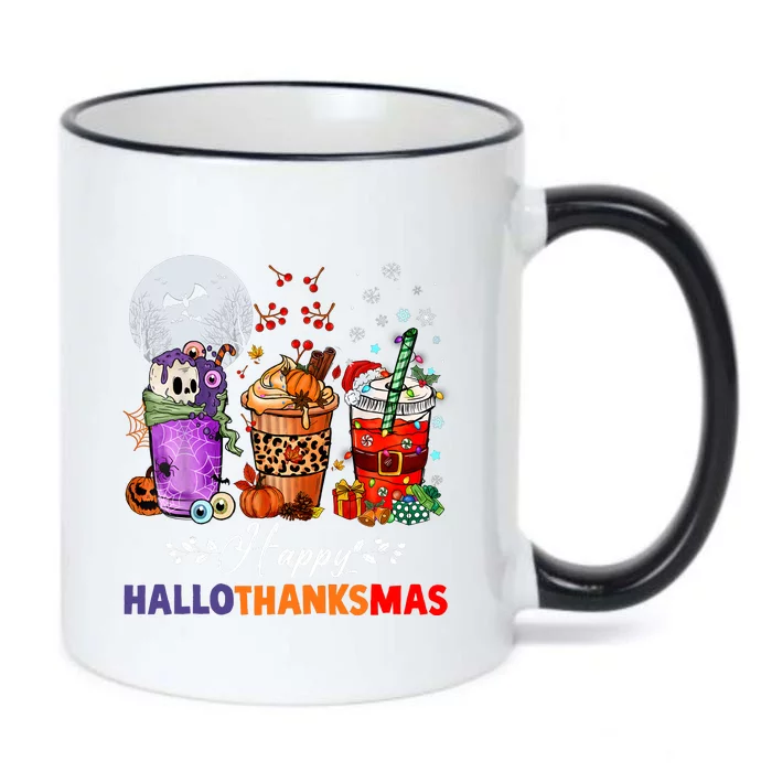 Happy Hallothanksmas Coffee Latte Halloween Thanksgiving Black Color Changing Mug