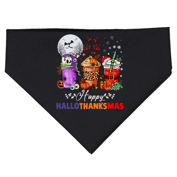 Happy Hallothanksmas Coffee Latte Halloween Thanksgiving USA-Made Doggie Bandana