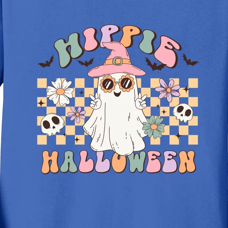 Hippie Halloween Cute Ghost Spooky Season Funny Halloween Costume Gift Kids Long Sleeve Shirt