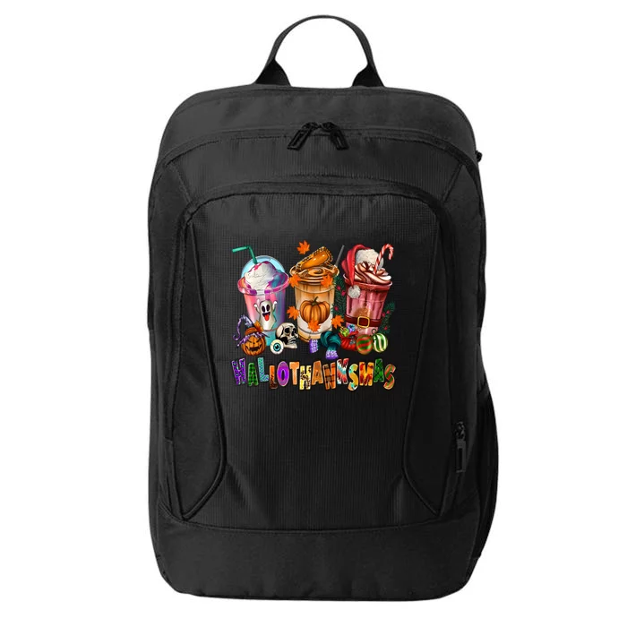 Happy Hallothanksmas Coffee Latte Halloween Thanksgiving City Backpack