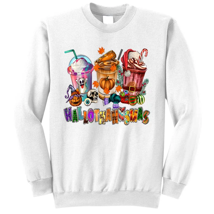 Happy Hallothanksmas Coffee Latte Halloween Thanksgiving Sweatshirt