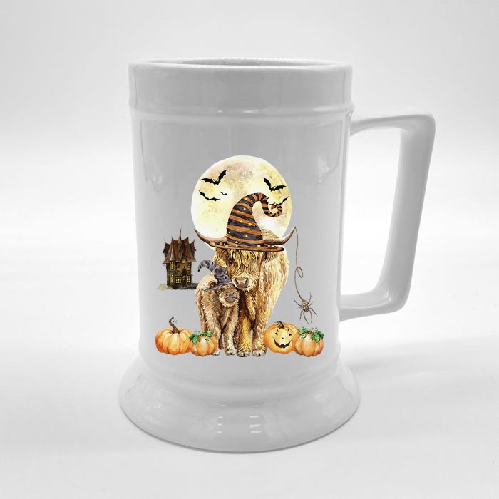 Halloween Highland Cow With Calf Spooky Heifer Scottish Cow Front & Back Beer Stein