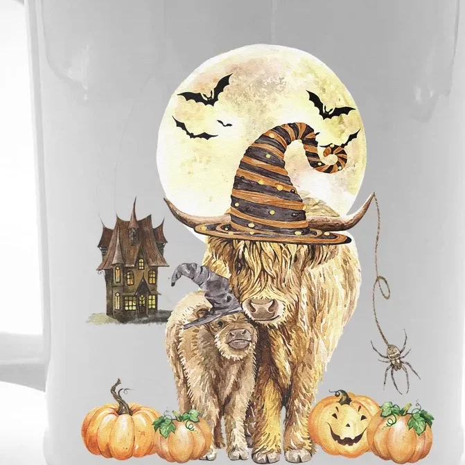 Halloween Highland Cow With Calf Spooky Heifer Scottish Cow Front & Back Beer Stein