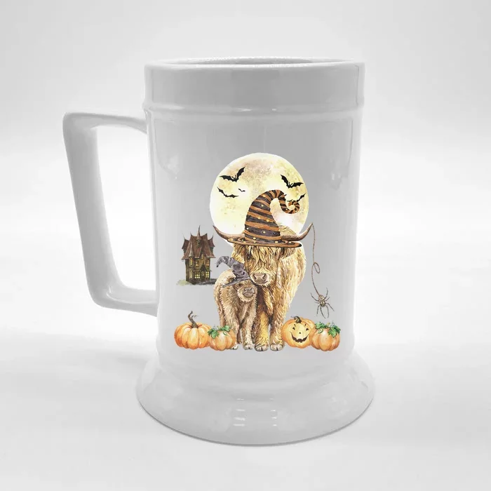 Halloween Highland Cow With Calf Spooky Heifer Scottish Cow Front & Back Beer Stein