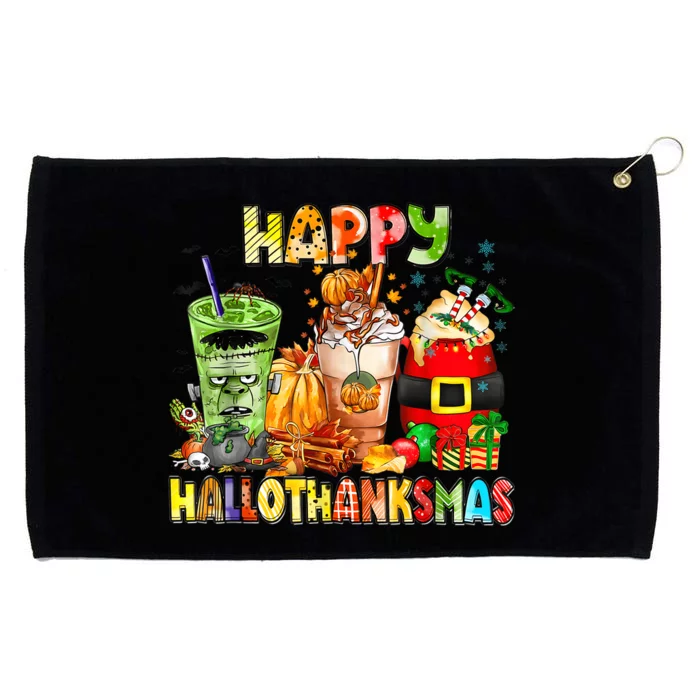 Happy Hallothanksmas Coffee Halloween Thanksgiving Christmas Grommeted Golf Towel