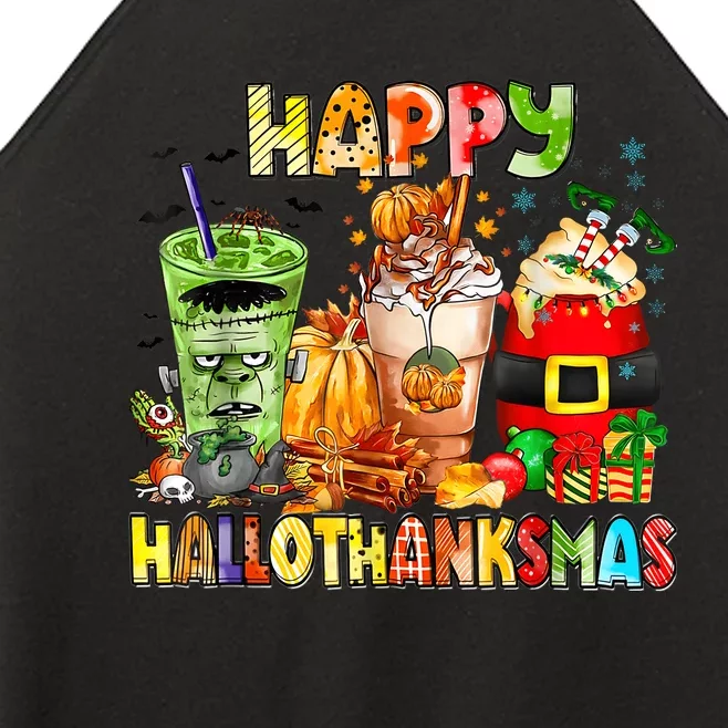 Happy Hallothanksmas Coffee Halloween Thanksgiving Christmas Women’s Perfect Tri Rocker Tank